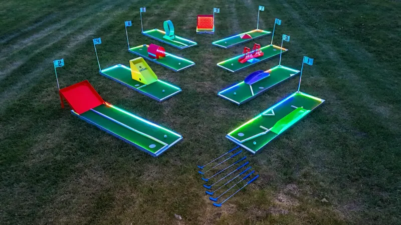 9-hole portable mini golf system layout for a Schenectady NY corporate event